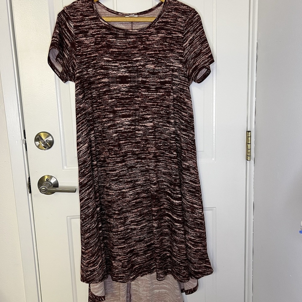 LuLaRoe Carly‎ T-Shirt Dress Womens XS Brown/Ivory SpaceDye Print Stretch